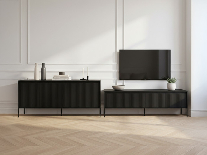 Ensemble LENARA avec buffet 193 cm + meuble TV 193 cm avec tasseaux et LED