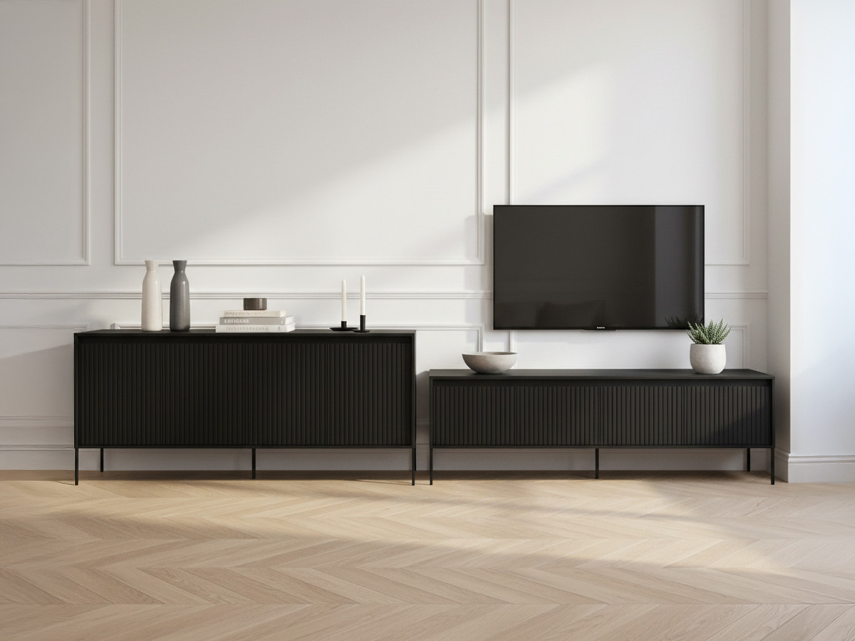 LENARA set met 193 cm dressoir + 193 cm tv-meubel met noppen en led-verlichting