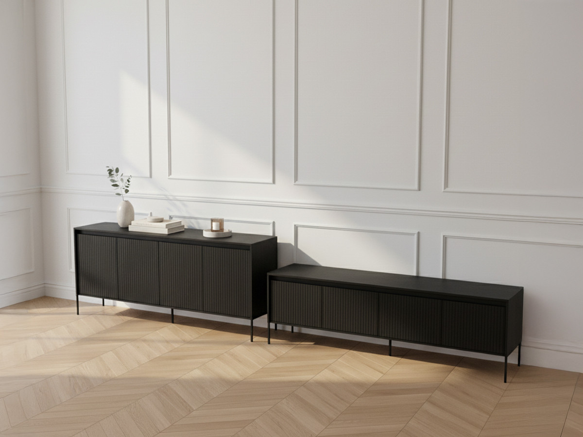 LENARA set met 193 cm dressoir + 193 cm tv-meubel met noppen en led-verlichting