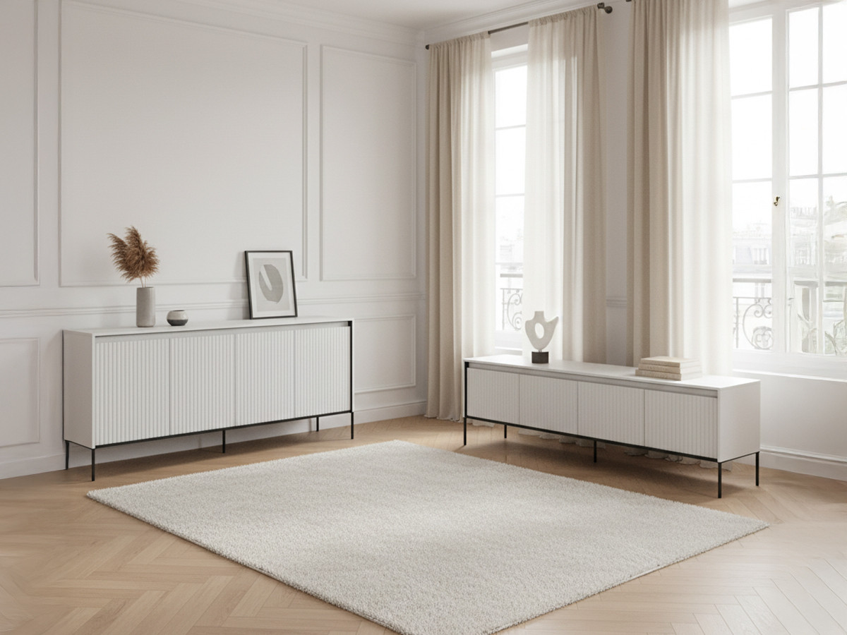 Ensemble LENARA avec buffet 193 cm + meuble TV 193 cm avec tasseaux et LED