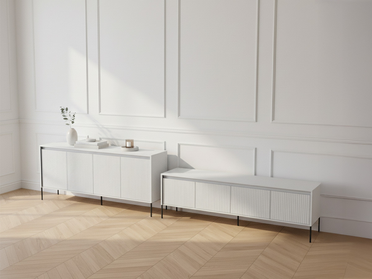 LENARA set met 193 cm dressoir + 193 cm tv-meubel met noppen en led-verlichting