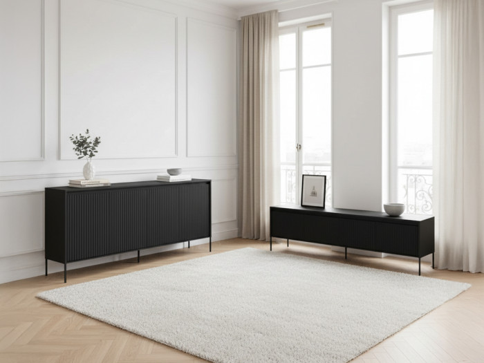 Ensemble LENARA avec buffet 193 cm + meuble TV 193 cm avec tasseaux et LED