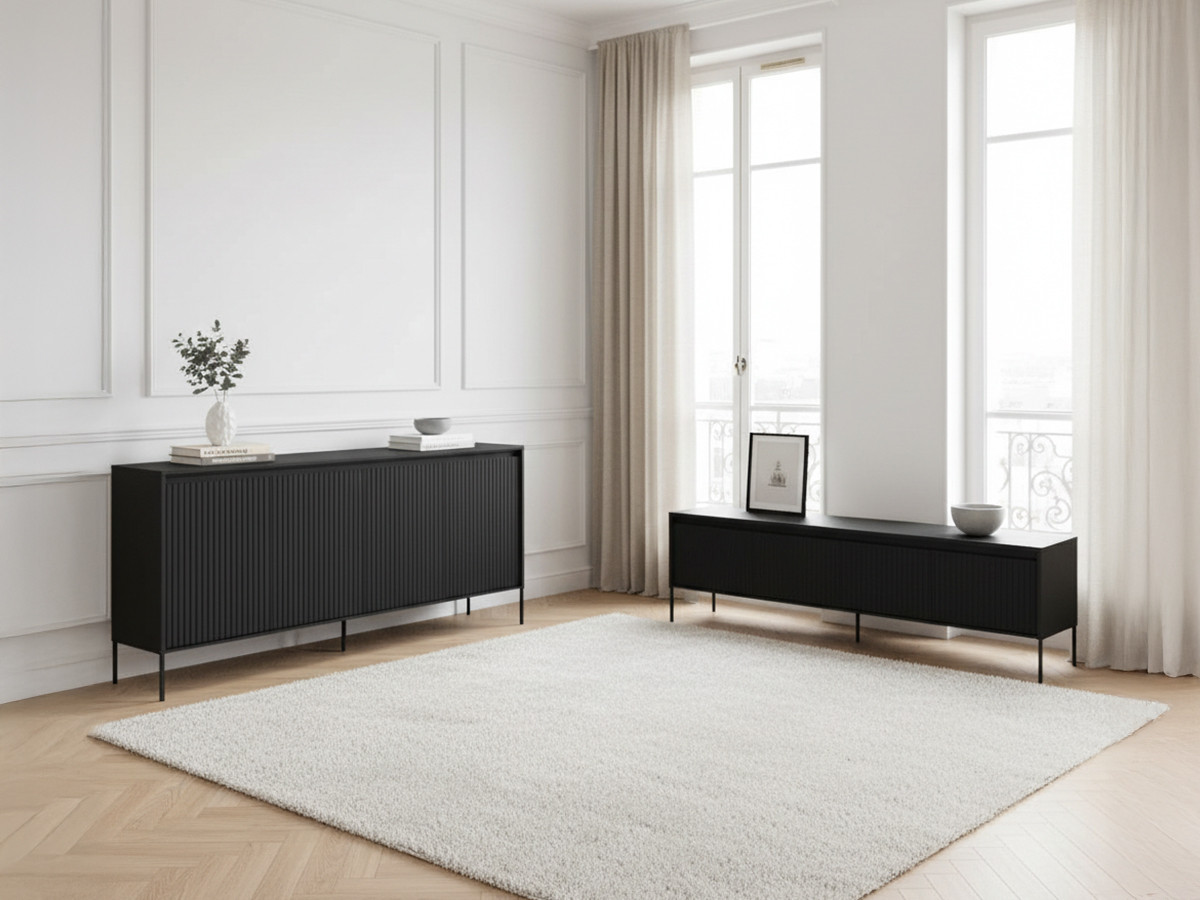 LENARA set met 193 cm dressoir + 193 cm tv-meubel met noppen en led-verlichting