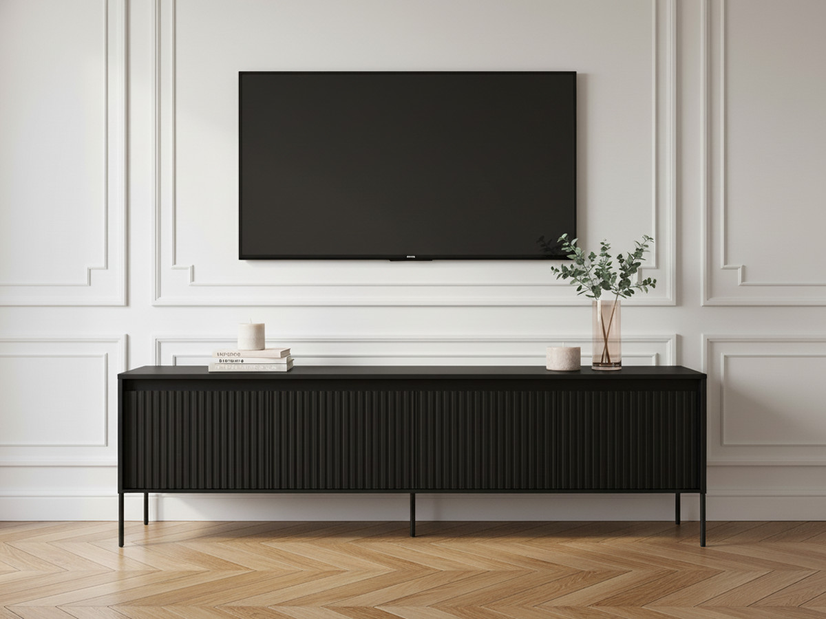Meuble TV 4 portes 193 cm LENARA avec tasseaux et LED