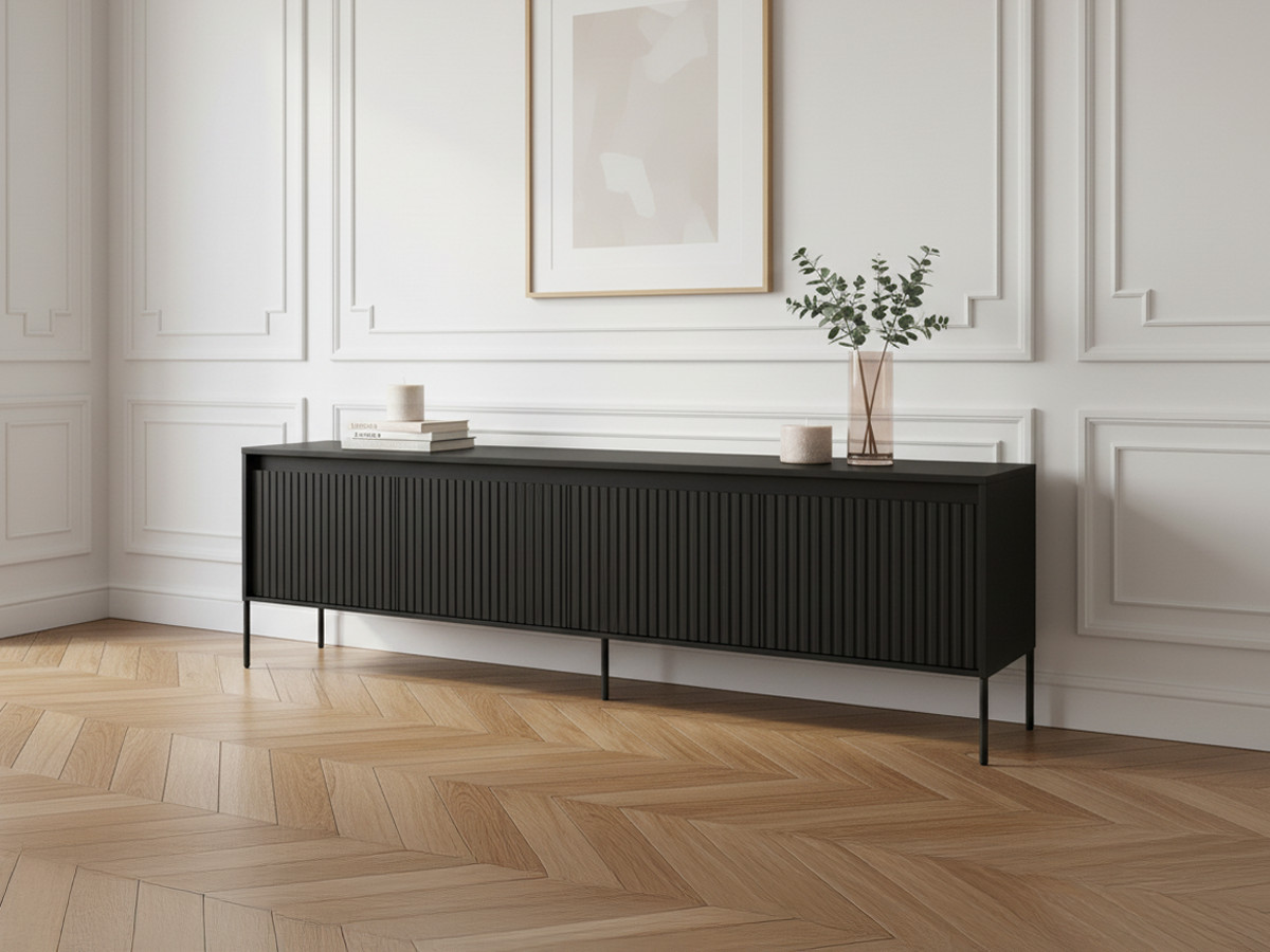Meuble TV 4 portes 193 cm LENARA avec tasseaux et LED noir — vue 6