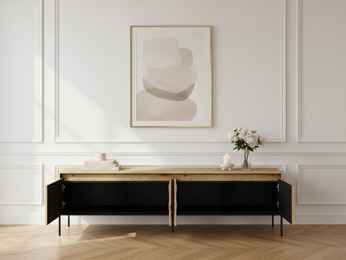 Meuble TV 4 portes 193 cm LENARA avec tasseaux et LED