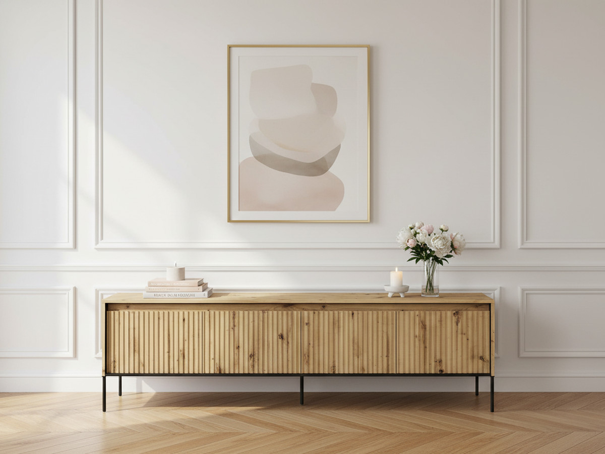 Meuble TV 4 portes 193 cm LENARA avec tasseaux et LED