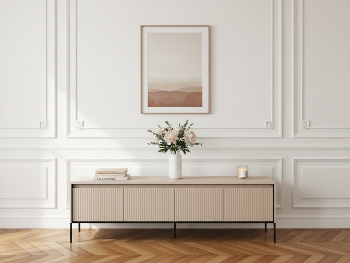 Meuble TV 4 portes 193 cm LENARA avec tasseaux et LED