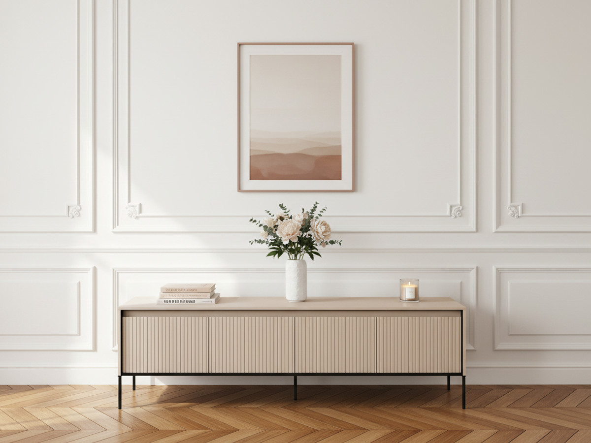 Meuble TV 4 portes 193 cm LENARA avec tasseaux et LED