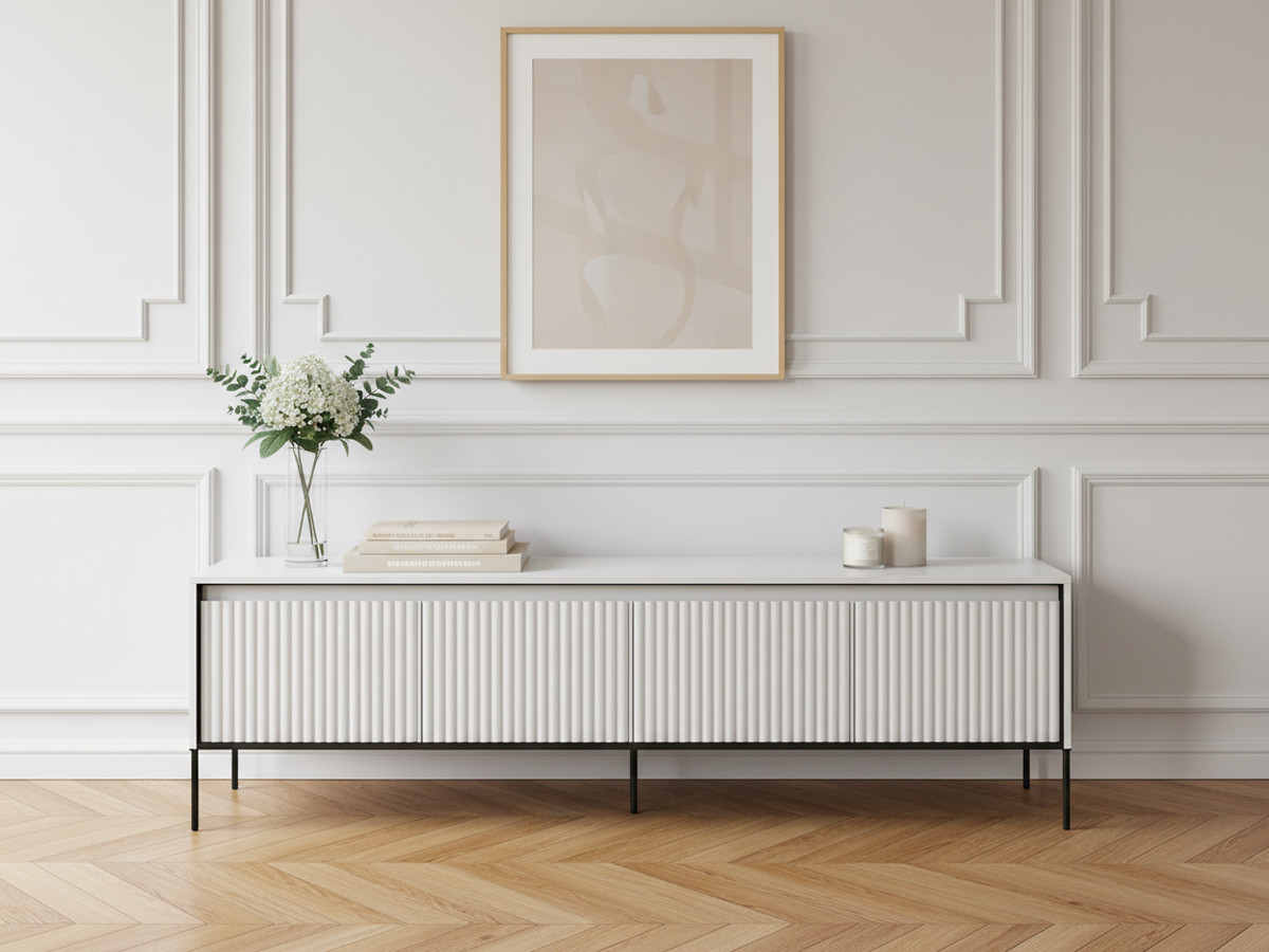 Meuble TV 4 portes 193 cm LENARA avec tasseaux et LED