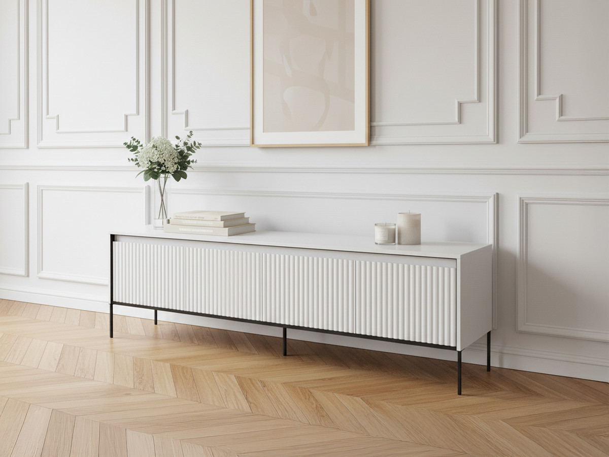 Meuble TV 4 portes 193 cm LENARA avec tasseaux et LED blanc — vue 6