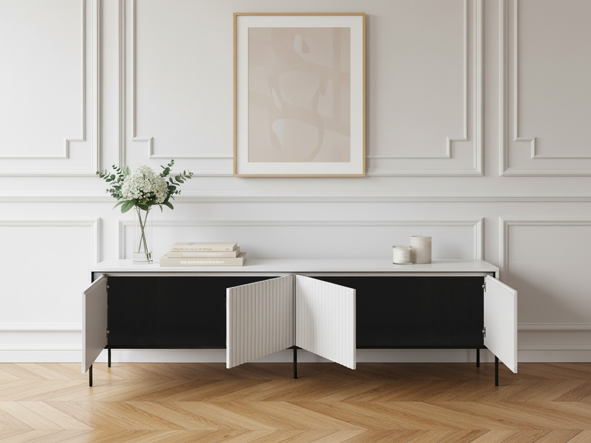 Meuble TV 4 portes 193 cm LENARA avec tasseaux et LED