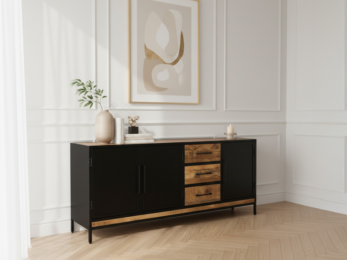 BEAUBOURG 3-deurs dressoir 200 cm massief mangohout