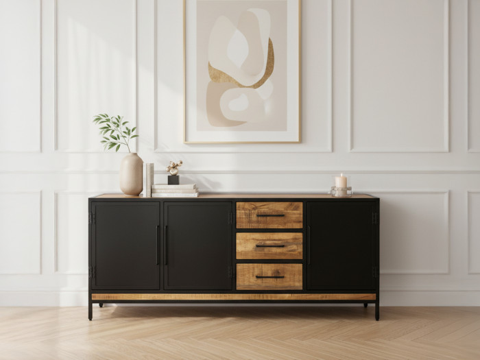 Buffet 3 portes 200 cm BEAUBOURG Bois de manguier