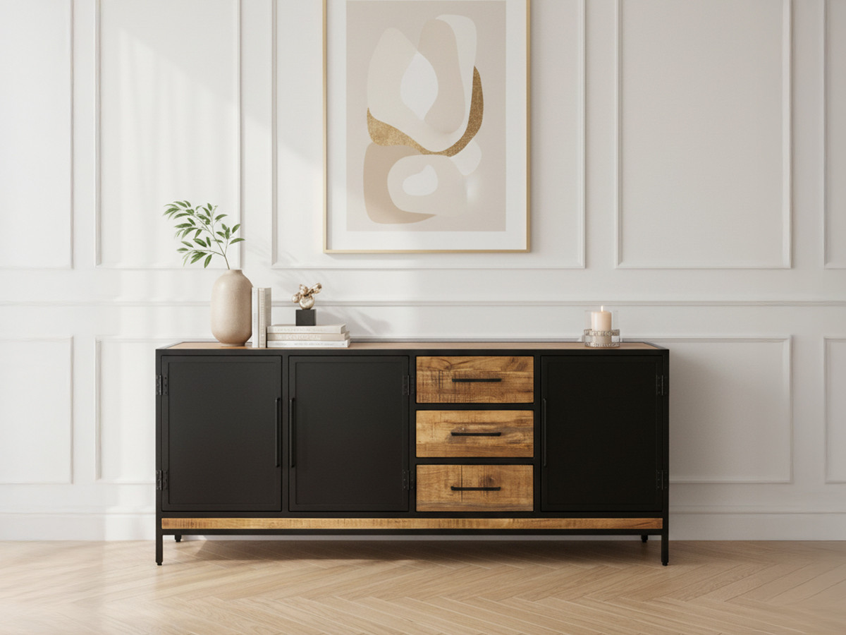 Buffet 3 portes 200 cm BEAUBOURG Bois de manguier