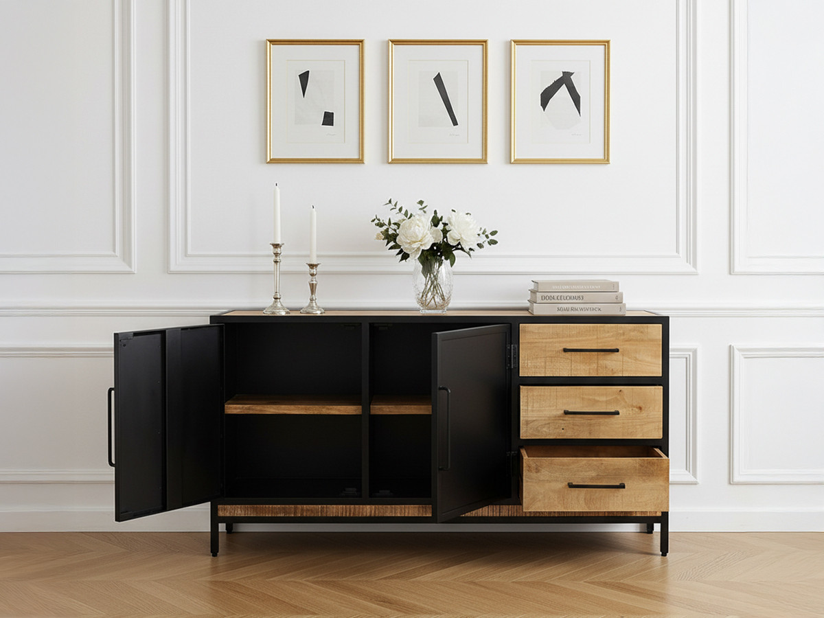 Buffet 2 portes 160 cm BEAUBOURG bois massif de manguier — vue 5