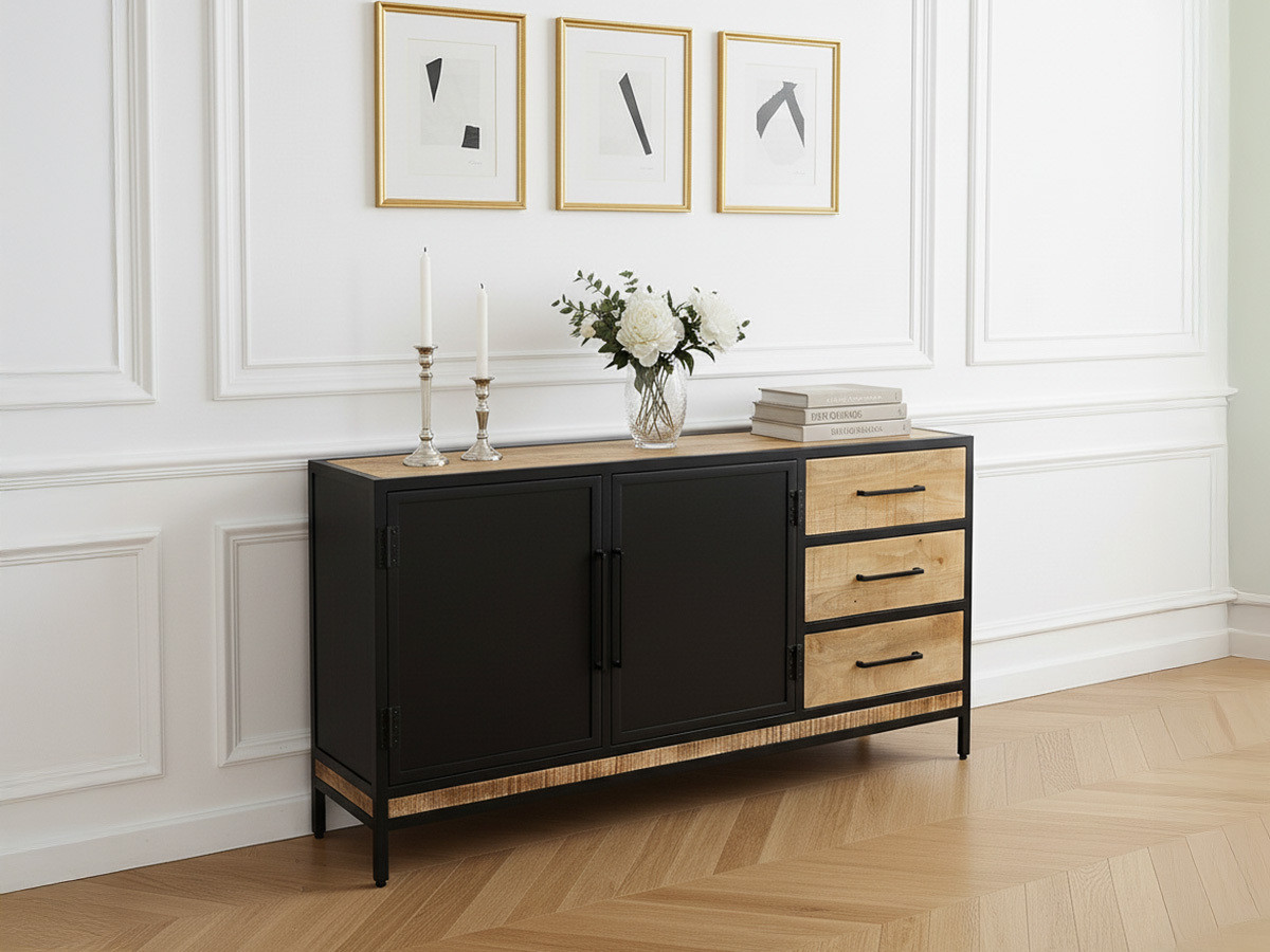 Buffet 2 portes 160 cm BEAUBOURG bois massif de manguier — vue 4