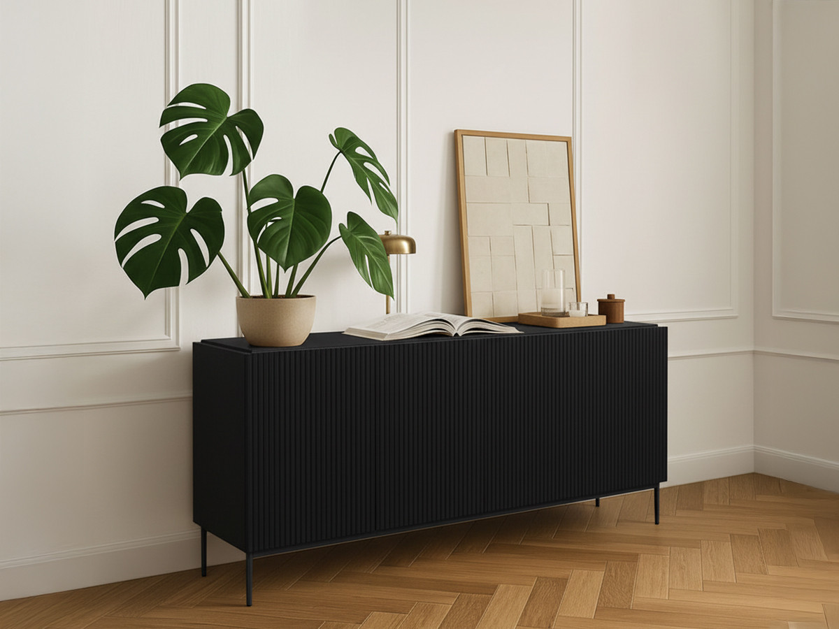 Buffet 4 portes 200 cm KASHA Pieds noir noir — vue 4