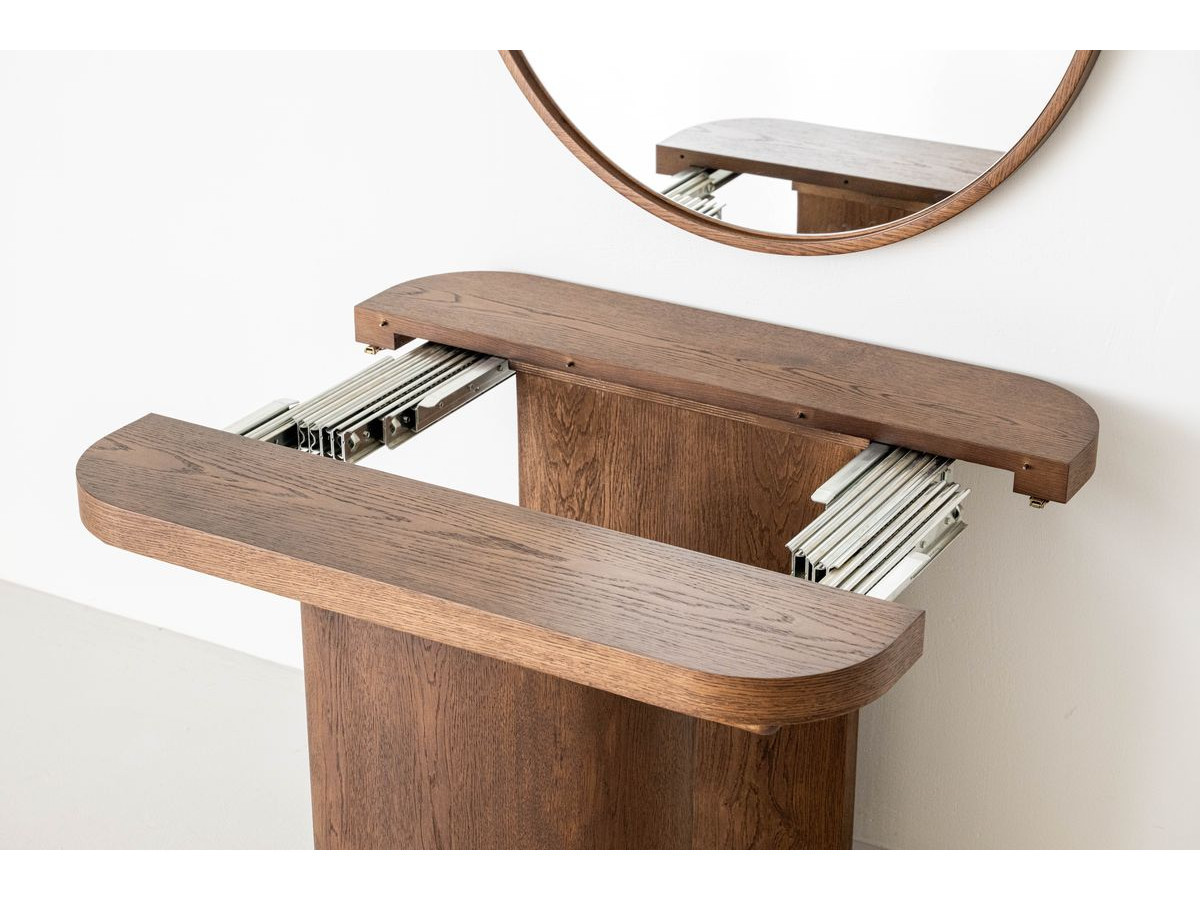 Ensemble avec console extensible 43 à 187 cm CASSIS + 4 chaises BORELY placage chêne massif et tissu bouclette