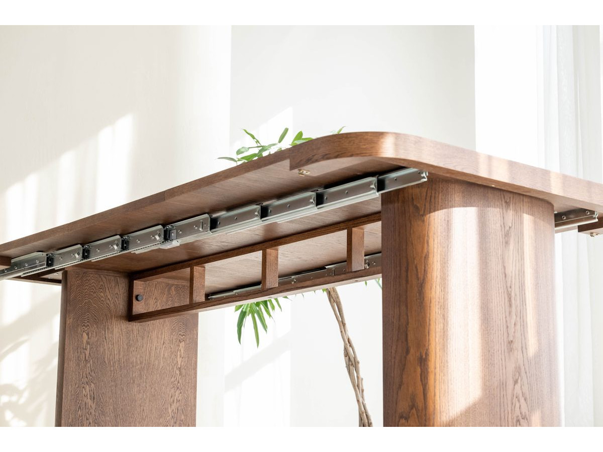 Ensemble avec console extensible 43 à 187 cm CASSIS + 4 chaises BORELY placage chêne massif et tissu bouclette