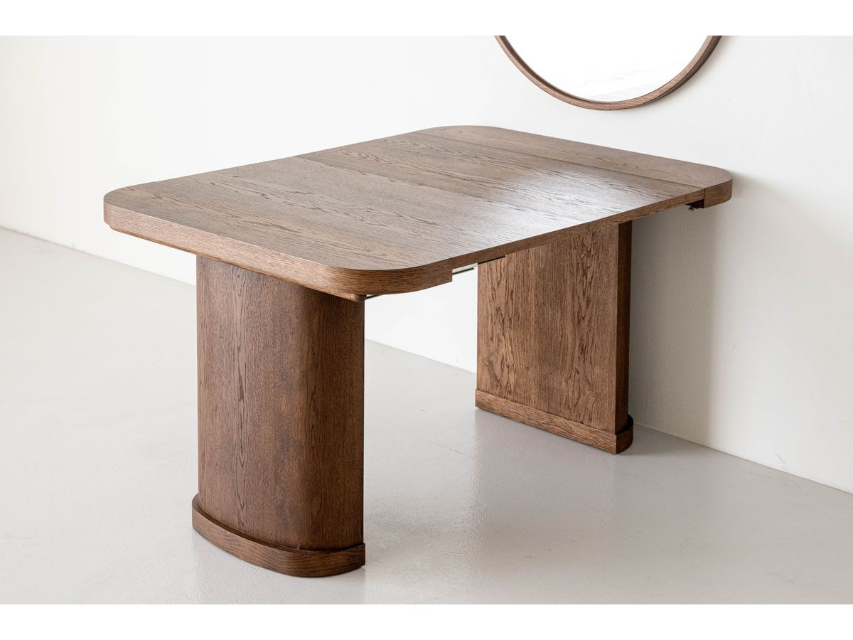 Ensemble avec console extensible 43 à 187 cm CASSIS + 4 chaises BORELY placage chêne massif et tissu bouclette