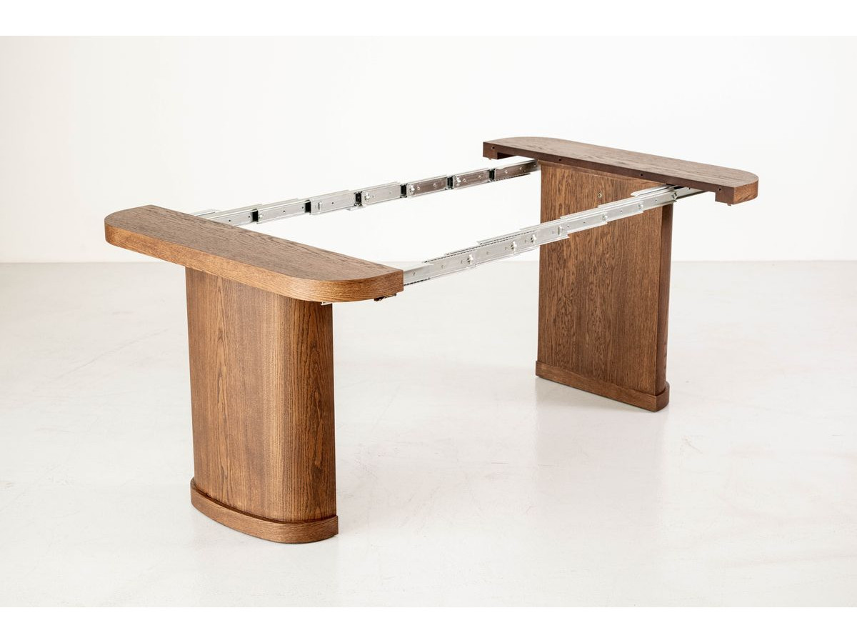 Ensemble avec console extensible 43 à 187 cm CASSIS + 4 chaises BORELY placage chêne massif et tissu bouclette