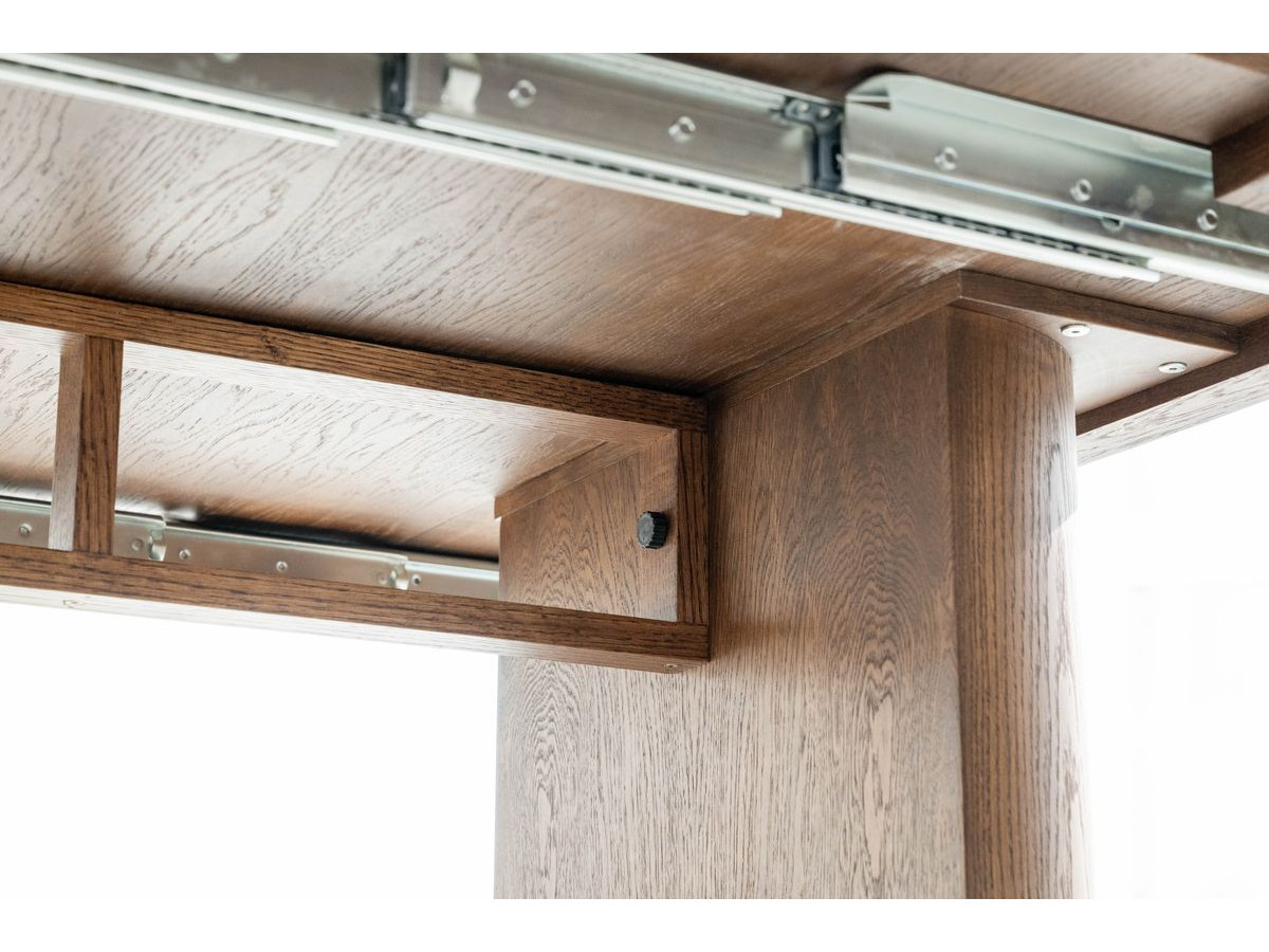 Ensemble avec console extensible 43 à 187 cm CASSIS + 4 chaises BORELY placage chêne massif et tissu bouclette