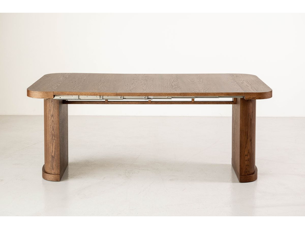 Ensemble avec console extensible 43 à 187 cm CASSIS + 4 chaises BORELY placage chêne massif et tissu bouclette