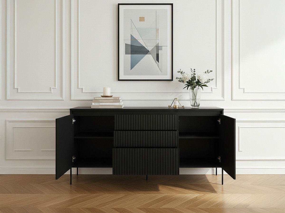 Buffet 2 portes 166 cm LENARA avec tasseaux et LED noir — vue 4