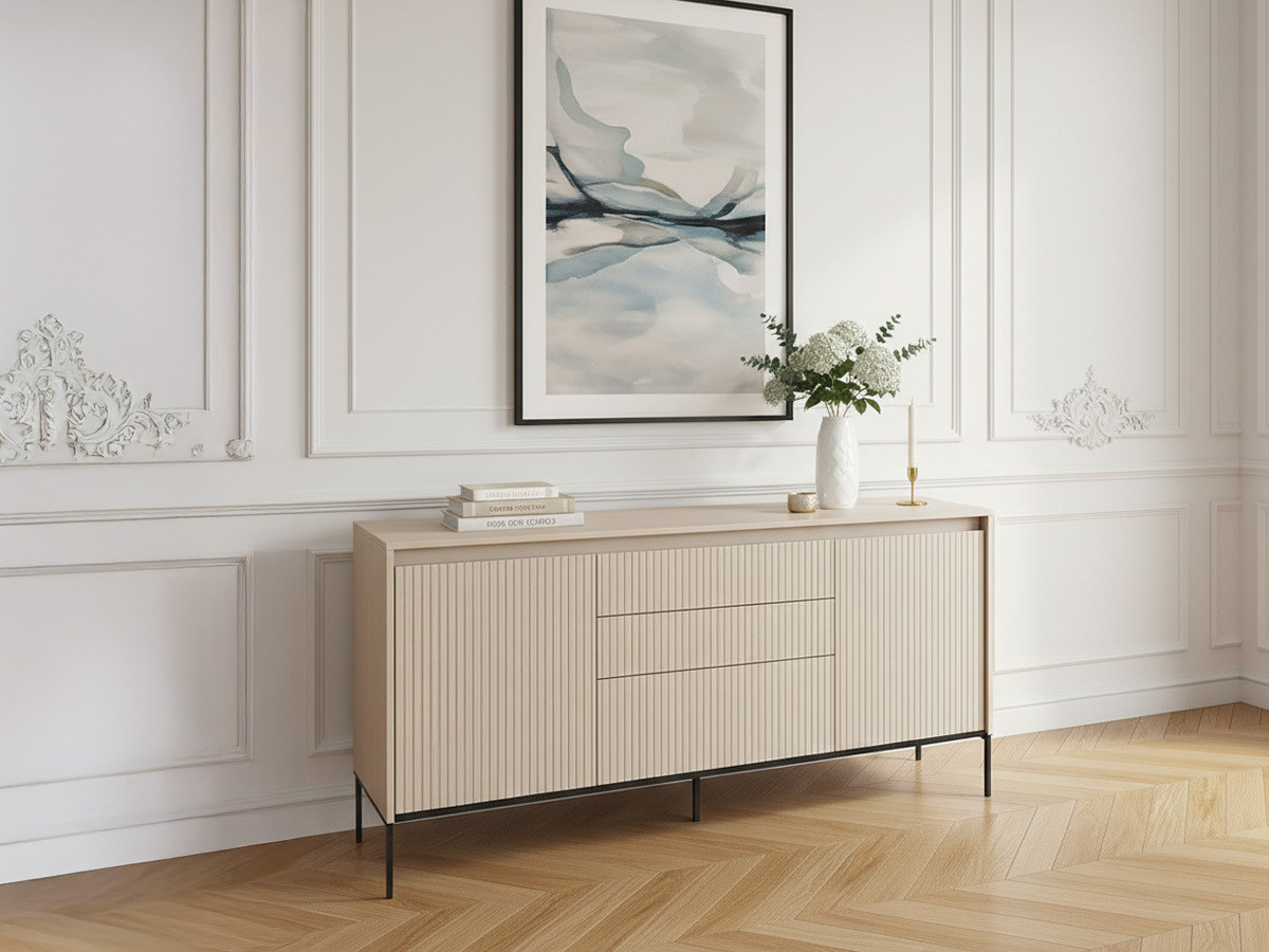 Buffet 2 portes 166 cm LENARA avec tasseaux et LED beige — vue 5