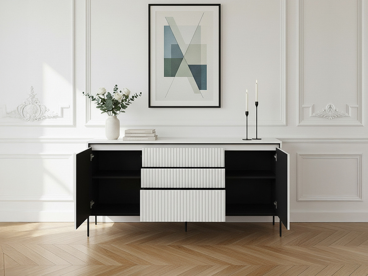 Buffet 2 portes 166 cm LENARA avec tasseaux et LED blanc — vue 4