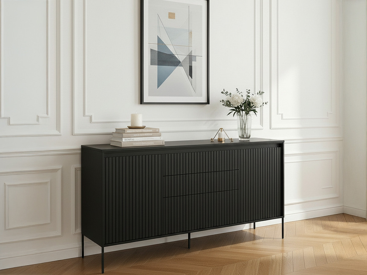 Buffet 2 portes 166 cm LENARA avec tasseaux et LED noir — vue 5
