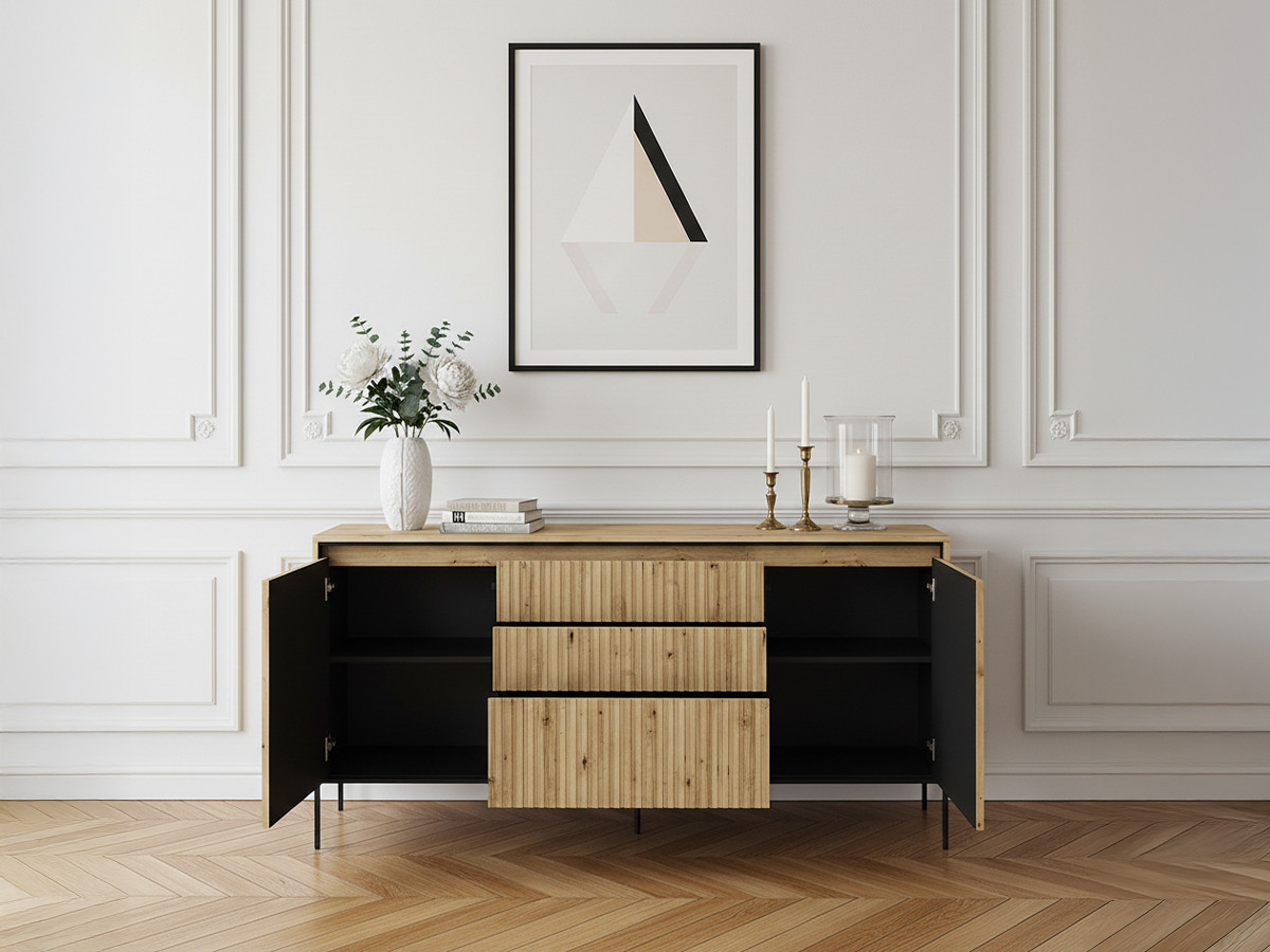 LENARA 2-deurs dressoir 166 cm met lamellen en LED's