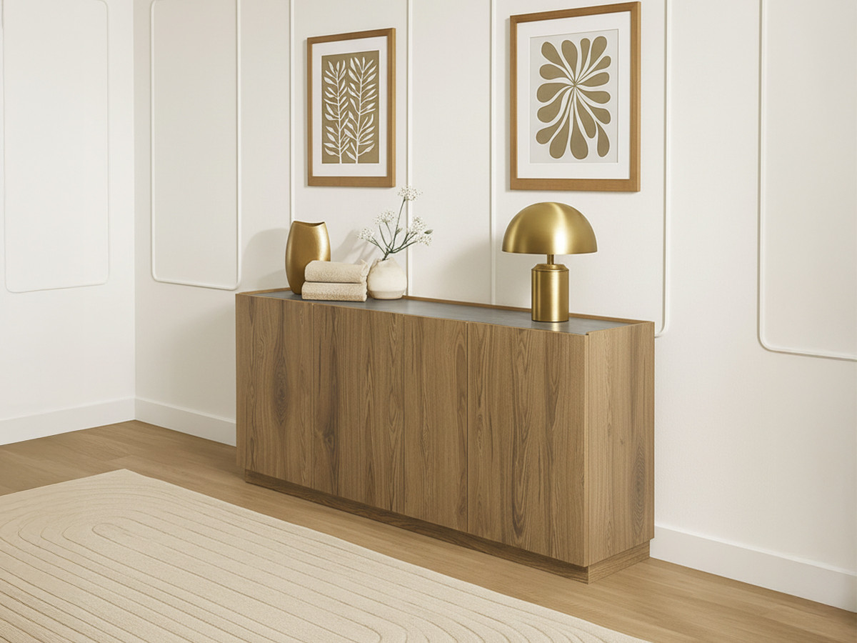 MARION 4-deurs dressoir 180 cm eiken en travertijn effect