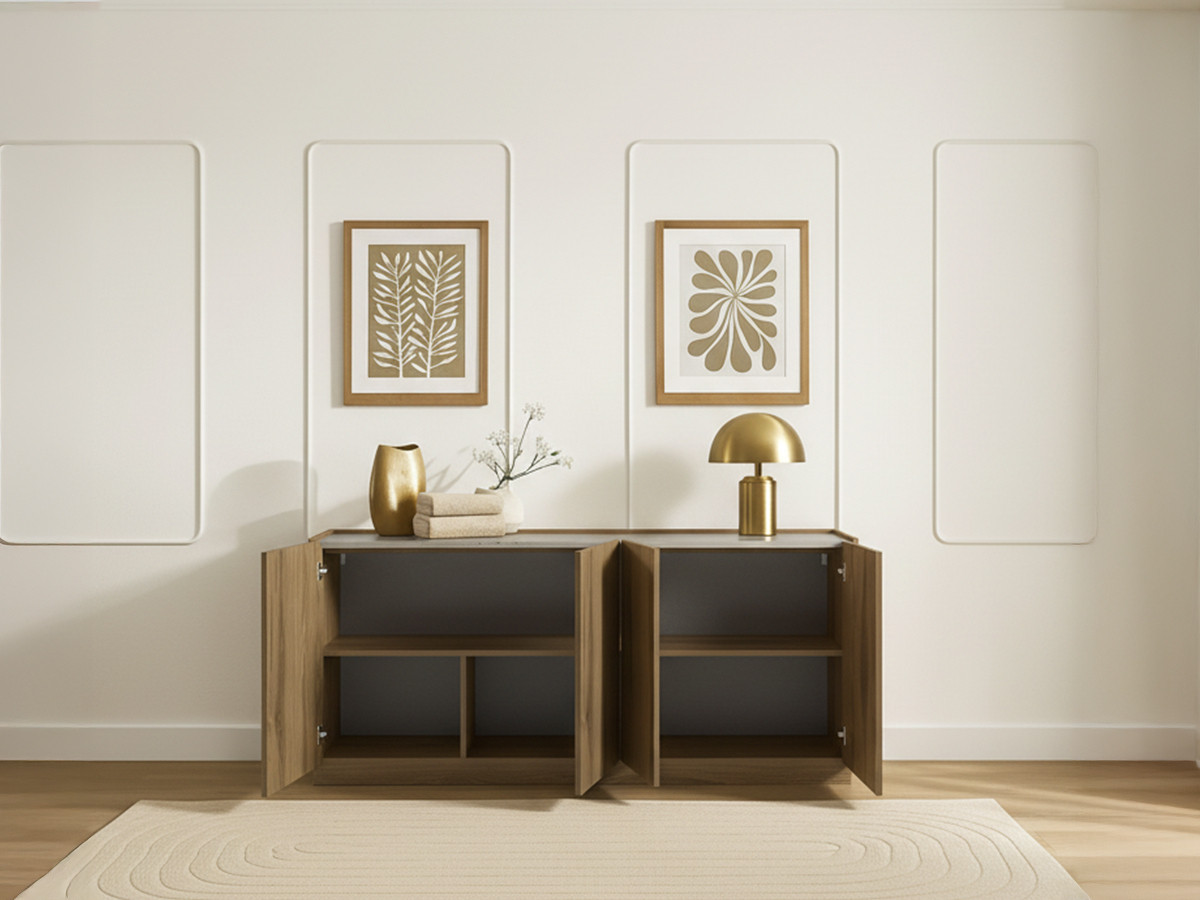 Buffet 4 portes 180 cm MARION effet chêne et travertin — vue 5