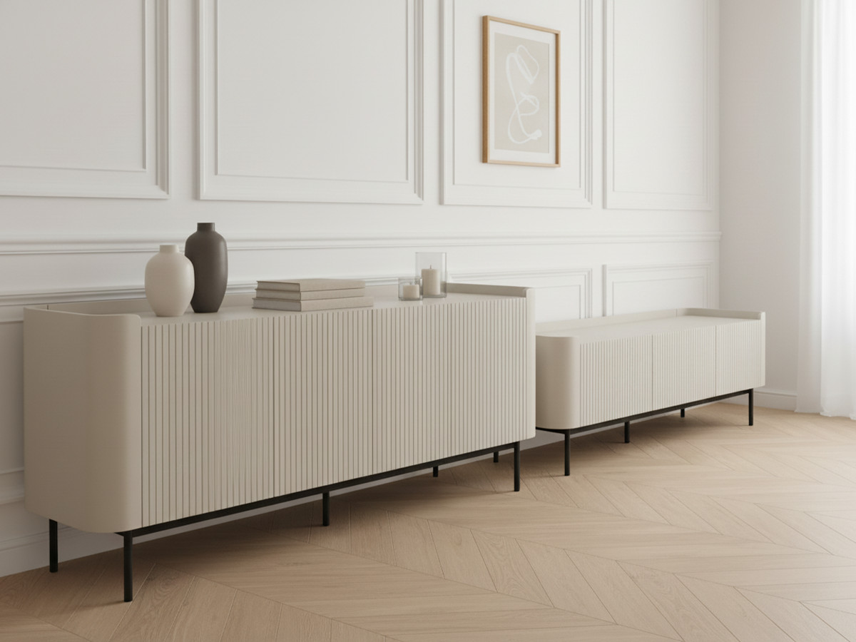 Ensemble JAY avec buffet 200 cm + meuble TV 180 cm effet tasseaux beige — vue 5