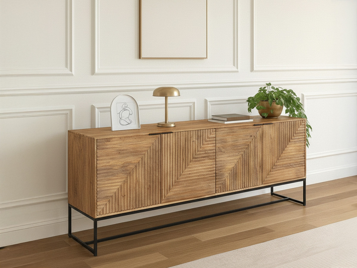 Buffet 4 portes 210 cm NAOMIE bois massif d'acacia — vue 5