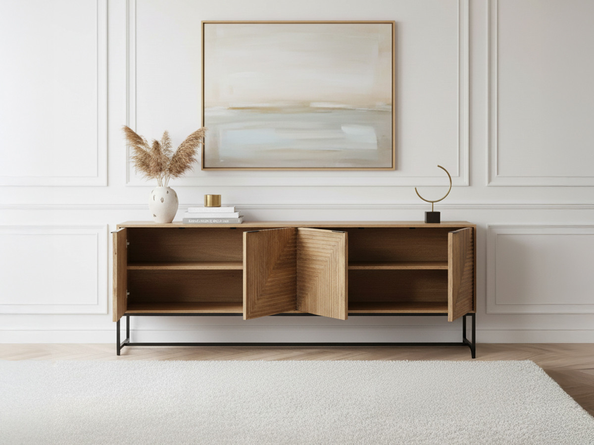 Buffet 4 portes 210 cm NAOMIE bois massif d'acacia — vue 4