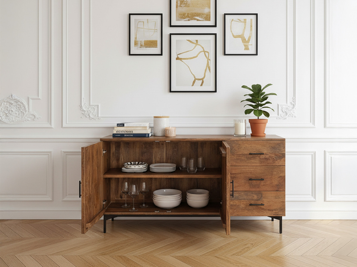 Buffet 2 portes 160 cm BALTHAZAR Bois massif de manguier — vue 4