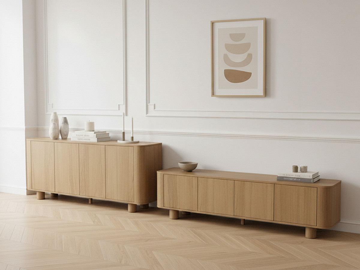 Ensemble MALO avec buffet 180 cm + meuble TV 180 cm placage chêne massif marron clair — vue 5