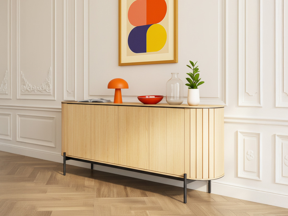 Buffet arrondi 4 portes 200 cm AMBOISE couleur chêne — vue 5