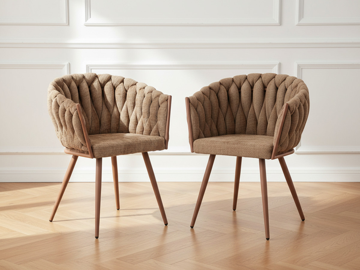 Lot de 2 fauteuils de table CHARLOTTE texturé marron clair