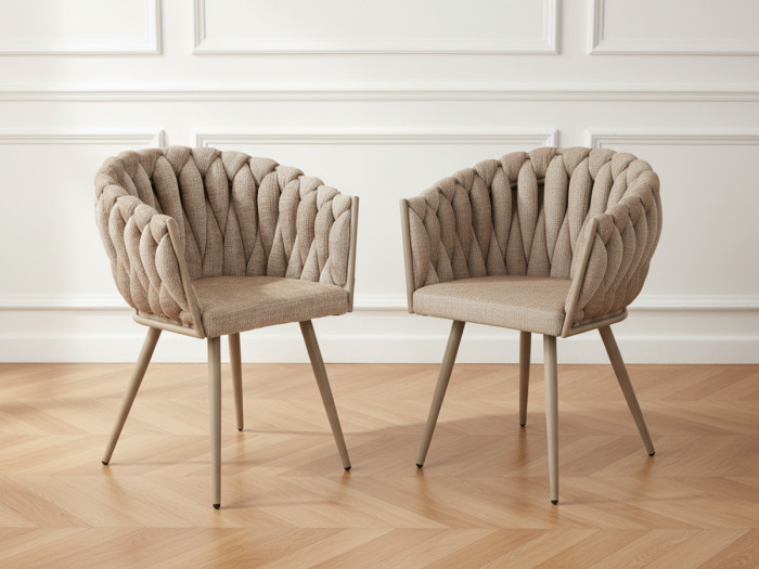 Lot de 2 fauteuils de table CHARLOTTE Tissu texturé