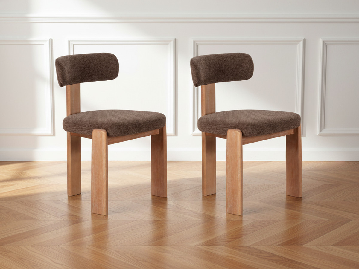 Lot de 2 chaises TANYA chêne massif et tissu texturé