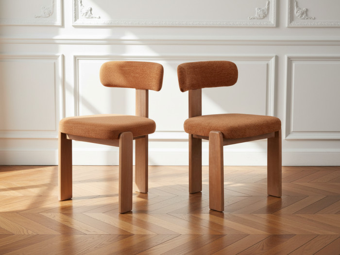 Lot de 2 chaises TANYA chêne massif et tissu texturé