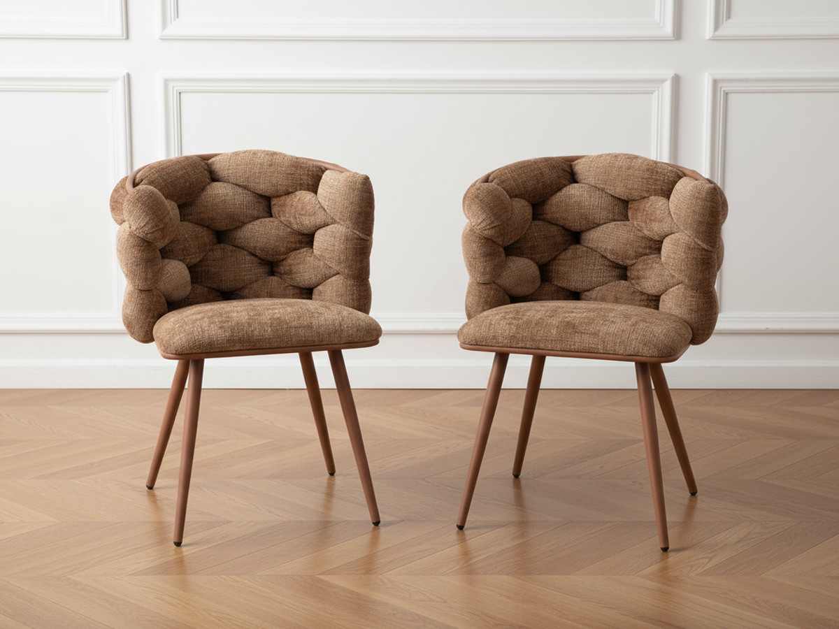 Lot de 2 chaises CHLOE tissu texturé et pieds métal effet bois