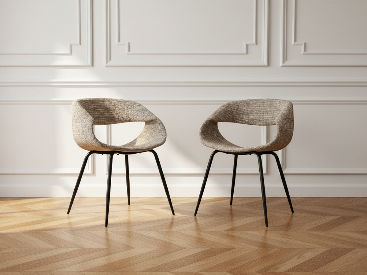 Lot de chaises ISABELLE texturé pieds noirs gris