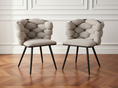 Lot de 2 chaises CHLOE tissu texturé et pieds métal noir