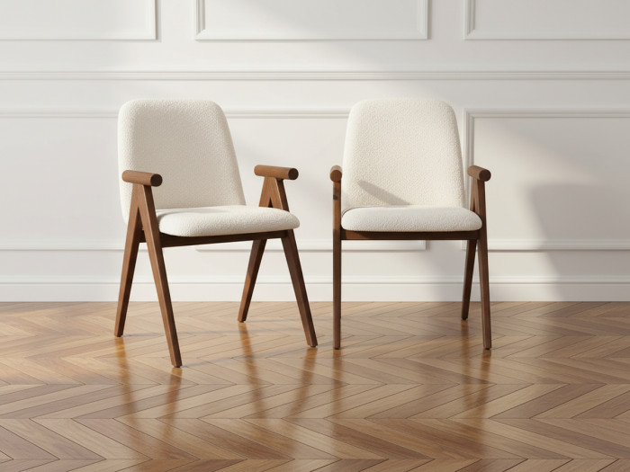 Lot de 2 chaises de table PAGNOL placage chêne massif et tissu bouclette