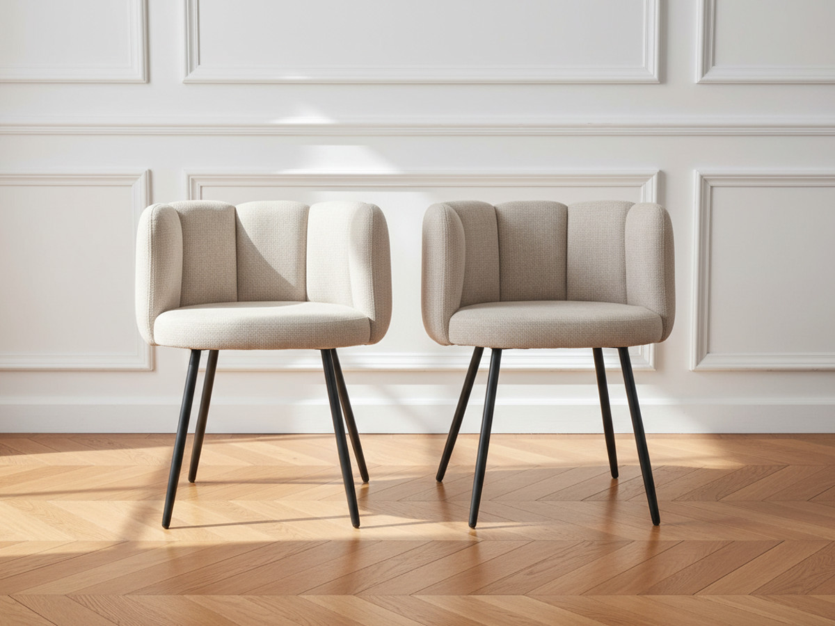 Lot de 2 chaises CELIA beige tissu texturé